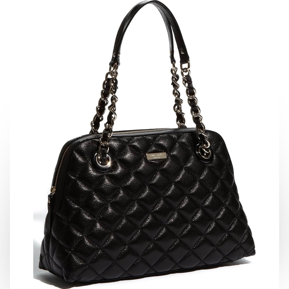 Kate Spade Gold Coast Georgina Quilted Satchel in Black Crinkle Leather Gold